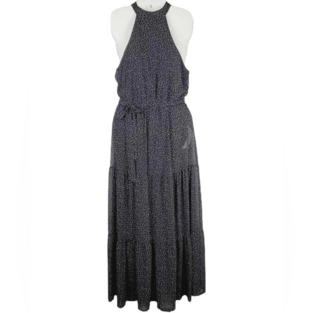 She + Sky Black Halter Neck Tiered Maxi Dress